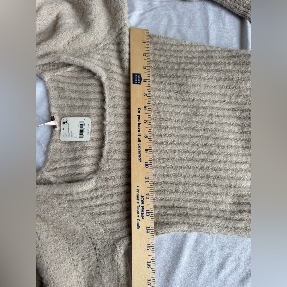Free People Katie Rib Pullover Sweater Large Sand Balloon Sleeve Rib Cropped - Picture 10 of 11